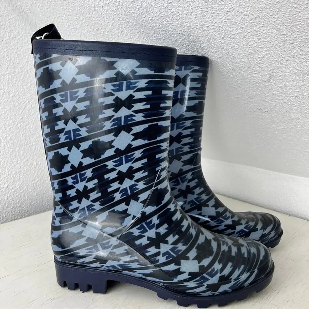 Capelli blue western design mid calf rain boot size 8